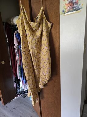 SHEIN Yellow Floral Asymmetrical Slip Dress